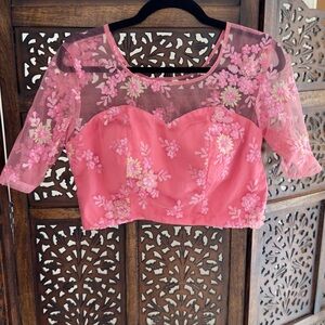 New Designers Originals Pink Floral heavy embroidered Saree Blouse